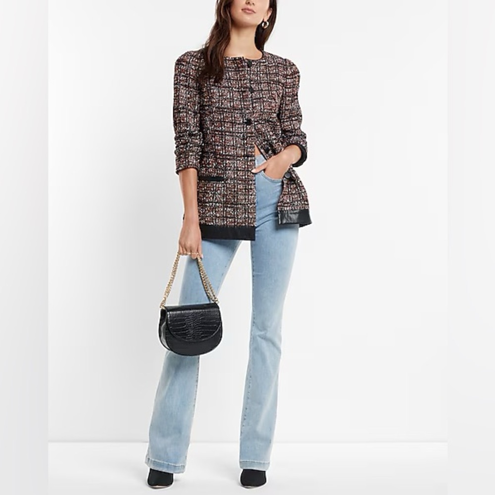 Express Metallic Plaid Tweed Jacket